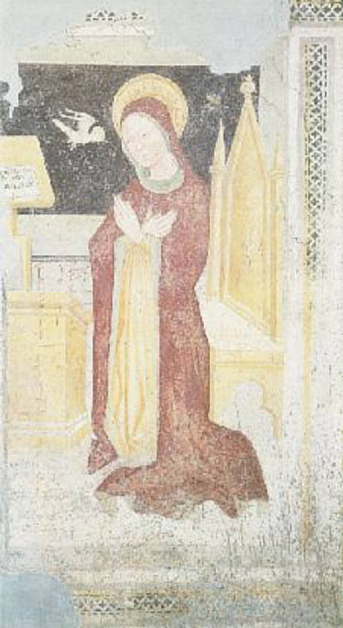 Madonna annunciata (dipinto) di Maffiolo da Cazzano (maniera) (fine sec. XV)