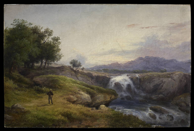 paesaggio con cacciatore (dipinto) - ambito lombardo (sec. XIX)