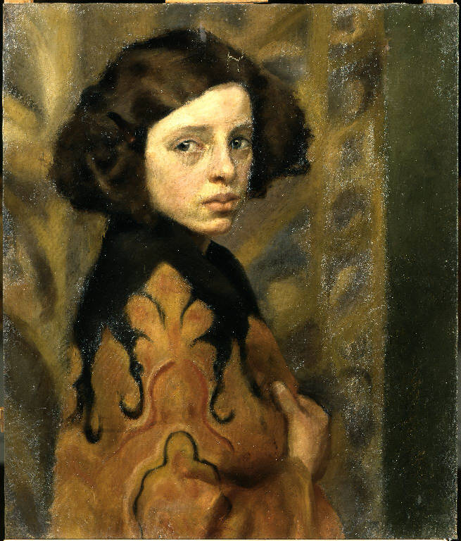 Ritratto di giovane donna con vestaglia (dipinto) di Bresciani Giovanni (sec. XX)
