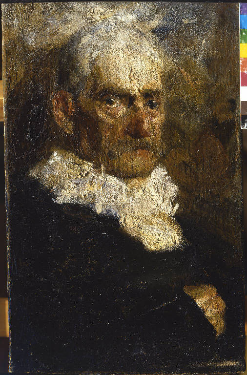 Vecchio castellano, Ritratto di vecchio con baffi (dipinto) di Zenari Luigi (sec. XX)