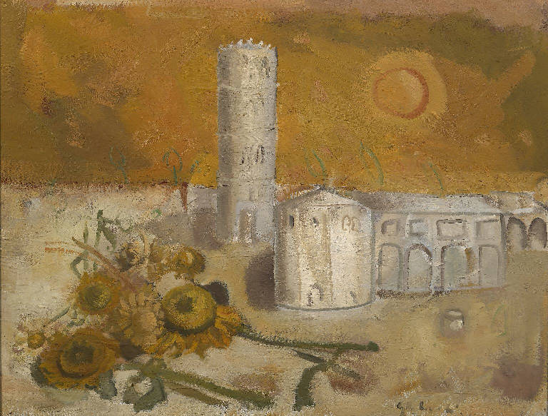 Sant'Apollinare in Classe con natura morta (dipinto) di Ghilardi Italo (sec. XX)