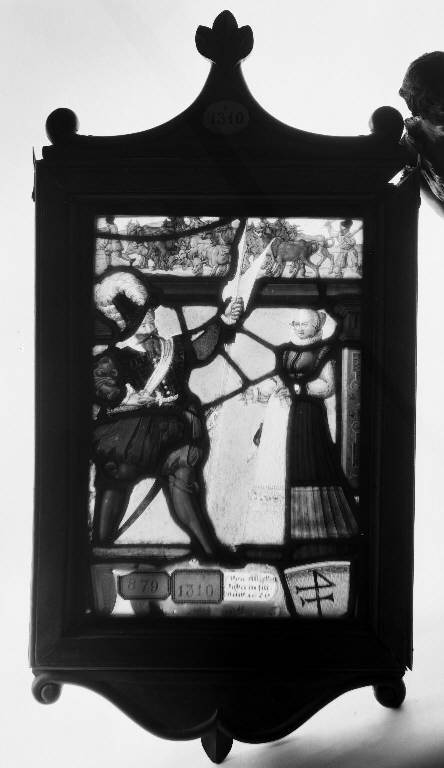 Cavaliere con dama, Scene campestri (vetrata) - ambito tedesco (sec. XVII)