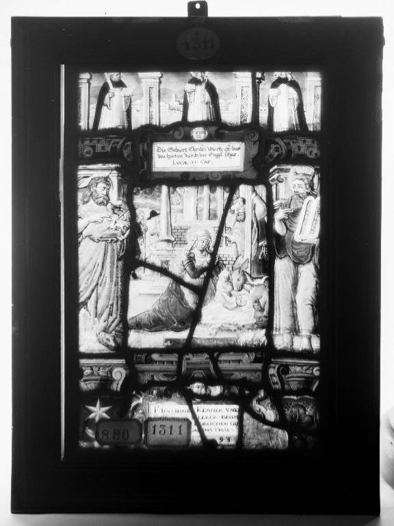 Natività di Gesù con Mosè e San Giovanni Battista, Santi domenicani (vetrata) - ambito tedesco (sec. XVI)