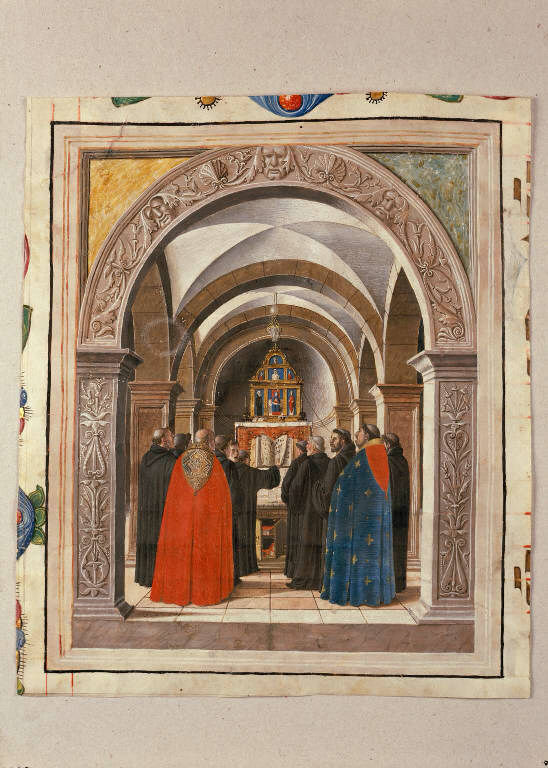 Coro di monaci (miniatura) di Fogolino Marcello (attribuito) (prima metà sec. XVI)