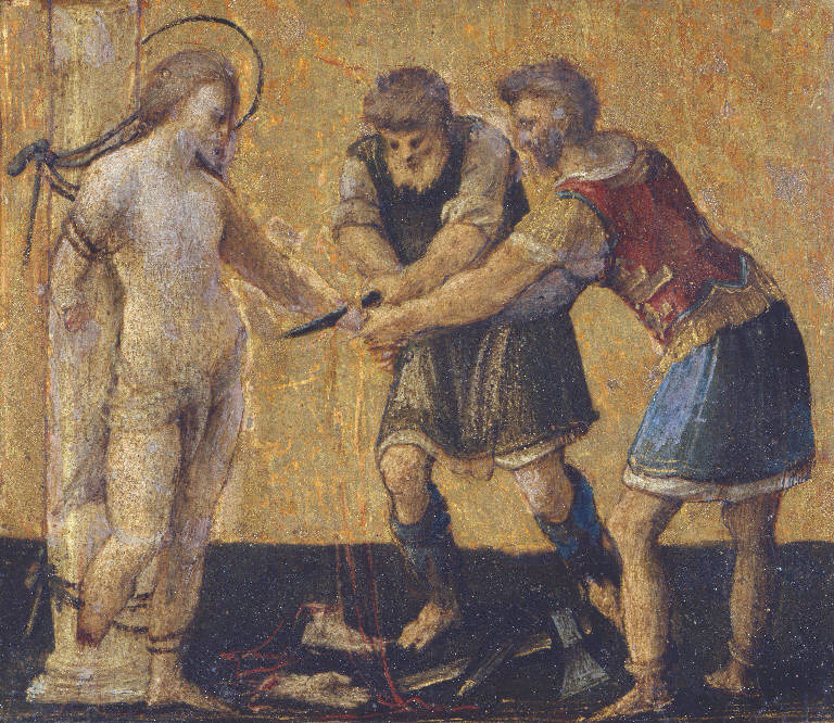 Martirio di San Giacomo Interciso (pannello dipinto) di Ramenghi Bartolomeo detto Bagnacavallo (sec. XVI)