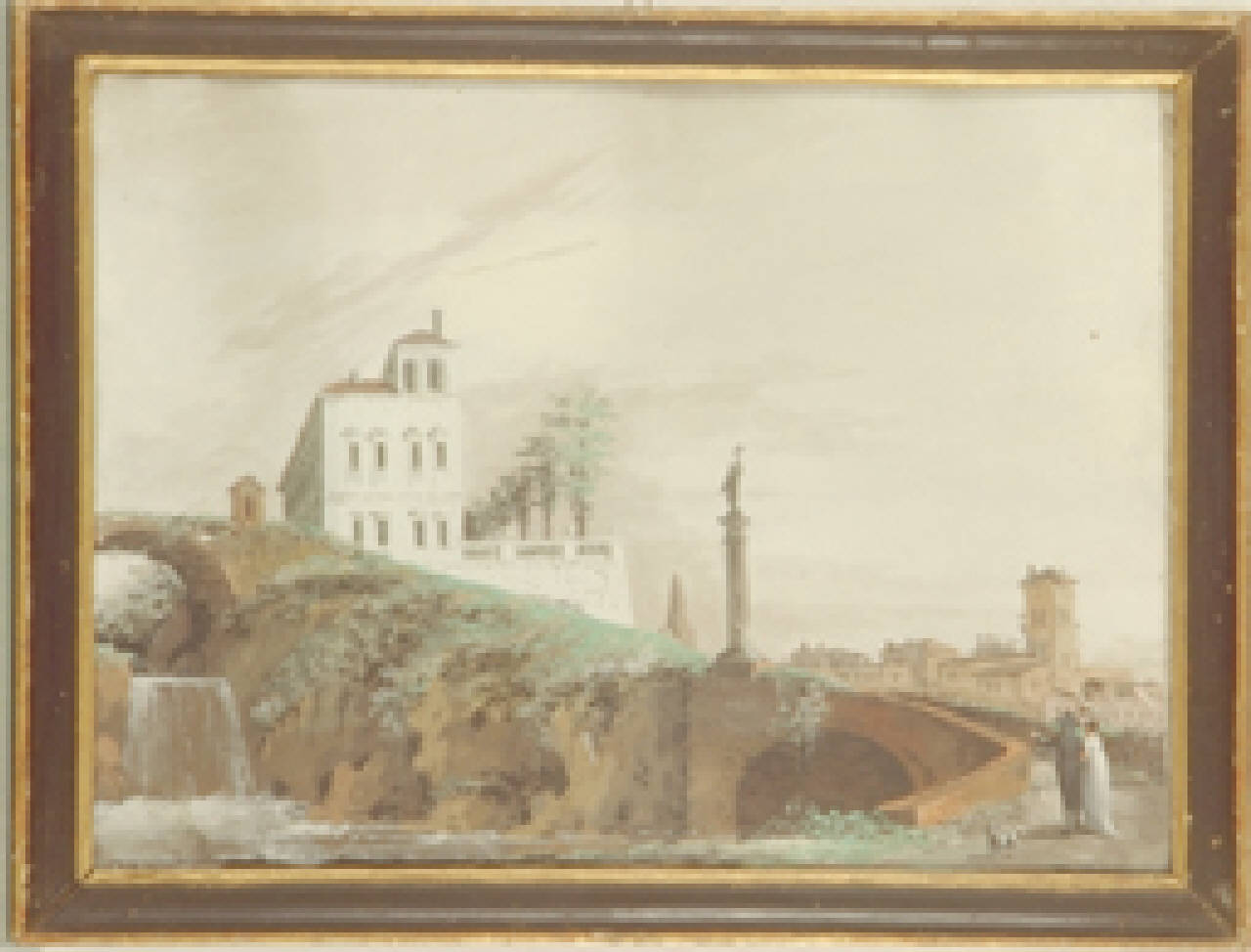paesaggio con ponti e cascata (dipinto) di Galliari Gaspare (sec. XIX)