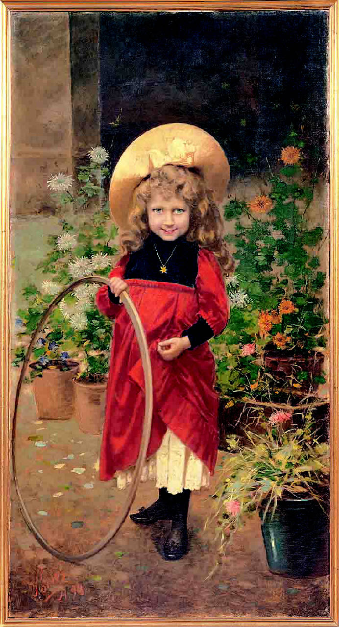 bambina con cerchio (dipinto) di Sorio, Enrico (sec. XIX)