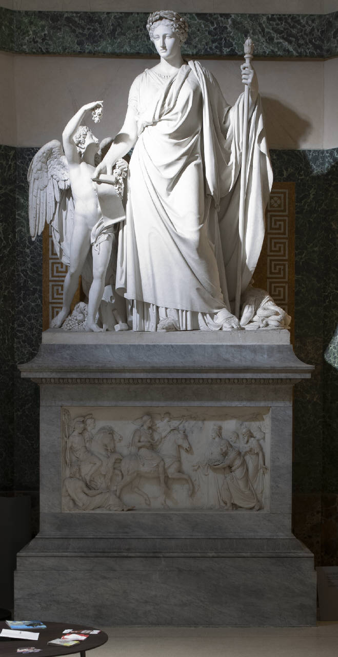 imperatore Ferdinando I portatore di pace entra a Bergamo, allegoria della Pace con Genio delle Scienze e delle Arti (monumento) di Benzoni Giovanni Maria (sec. XIX)