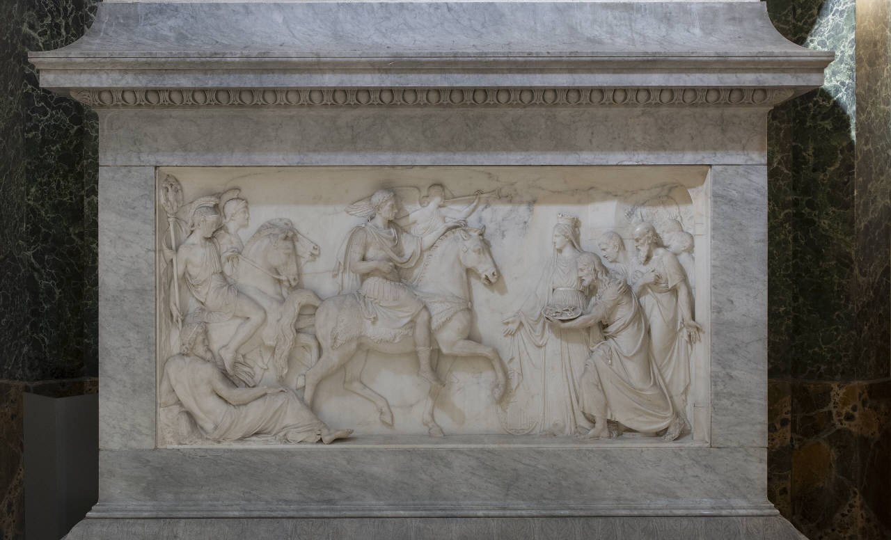 imperatore Ferdinando I portatore di pace entra a Bergamo (rilievo) di Benzoni Giovanni Maria (sec. XIX)