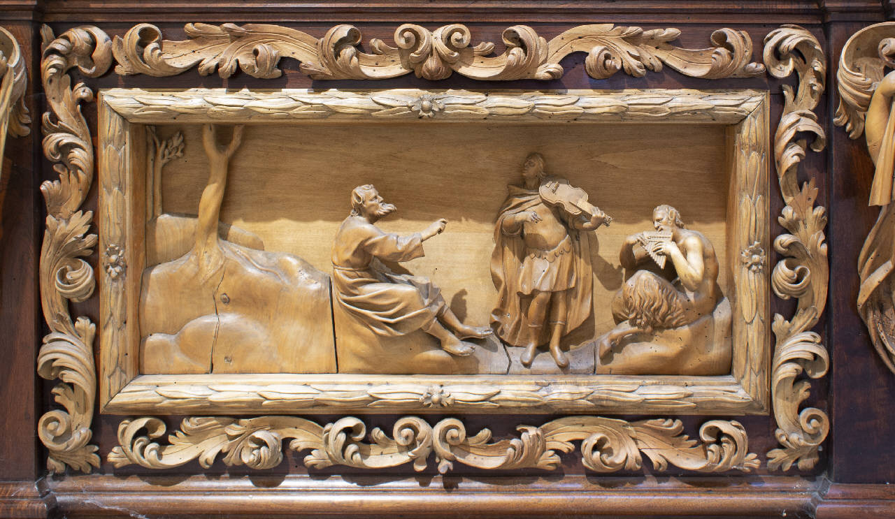 Apollo sfida Marsia davanti al re Mida (rilievo) di Fantoni, Grazioso il Giovane; Fantoni, Grazioso il Giovane (; bottega) (sec. XVIII)