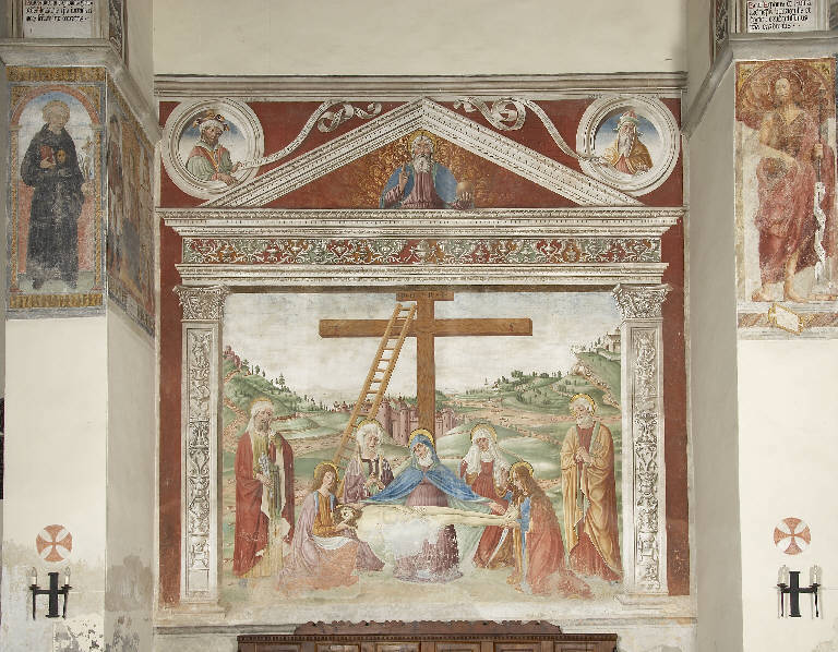 DEPOSIZIONE DI CRISTO DALLA CROCE (dipinto murale) di Malacrida, Battista detto Battista da Musso (fine/inizio secc. XV/ XVI)