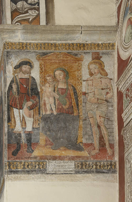 MADONNA CON BAMBINO E SANTI (dipinto murale) - ambito lombardo (sec. XVI)