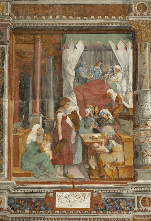 NASCITA DI SAN GIOVANNI BATTISTA (dipinto murale) di De Donati, Bernardino (e aiuti) (primo quarto sec. XVI)