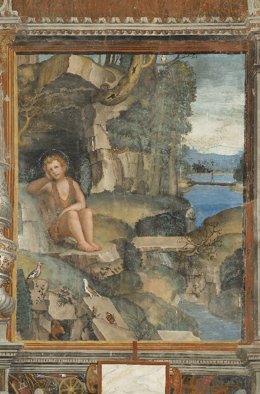 SAN GIOVANNI BATTISTA IN MEDITAZIONE NEL DESERTO (dipinto murale) di De Donati, Bernardino (e aiuti) (primo quarto sec. XVI)