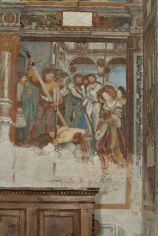 DECAPITAZIONE DI SAN GIOVANNI BATTISTA (dipinto murale) di De Donati, Bernardino (e aiuti) (primo quarto sec. XVI)