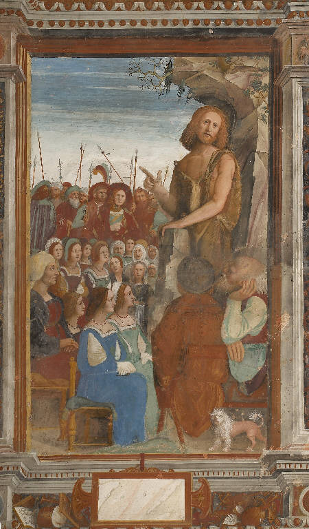 SAN GIOVANNI BATTISTA PREDICA NEL DESERTO (dipinto murale) di De Donati, Bernardino (e aiuti) (primo quarto sec. XVI)
