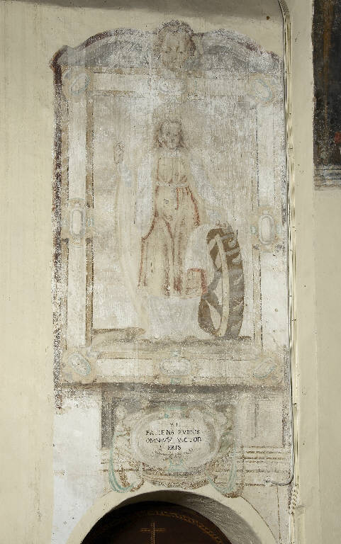 SANTA CATERINA D'ALESSANDRIA E IL MIRACOLO DELLA RUOTA (dipinto murale) - ambito lombardo (prima metà sec. XVI)