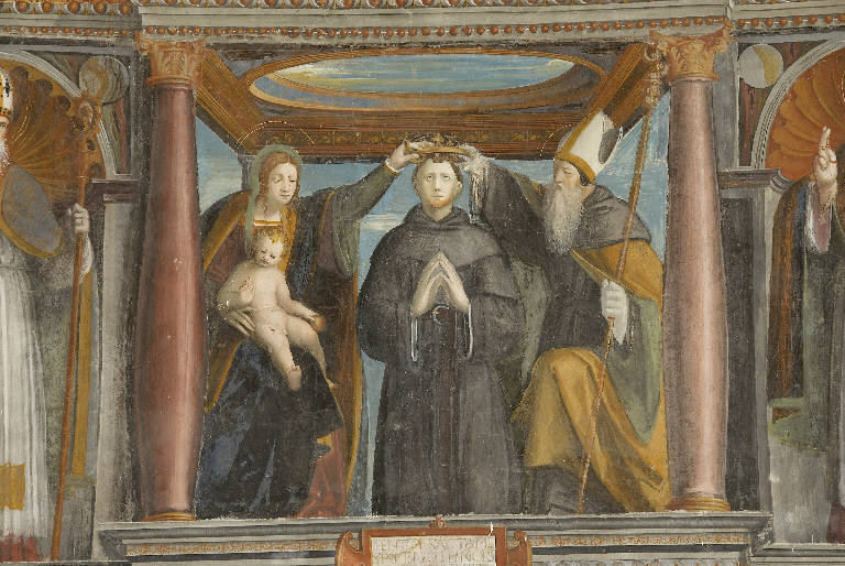 Incoronazione di San Nicola da Tolentino (dipinto murale) di De Donati, Bernardino (e aiuti) (sec. XVI)
