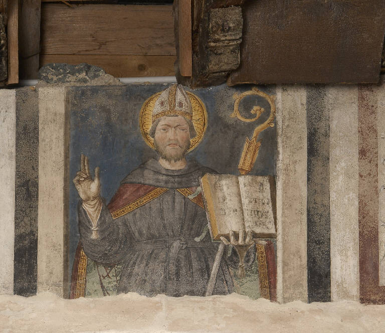 Santo Vescovo (dipinto murale) - ambito lombardo (primo quarto sec. XVI)