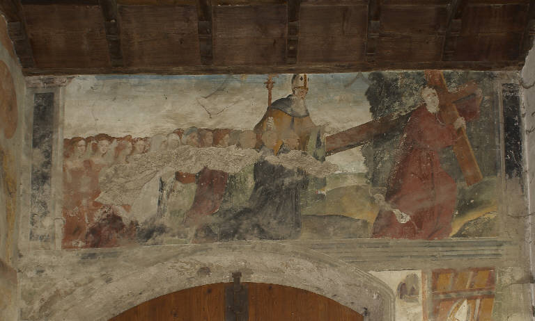 Sant'Agostino indica il Cristo portacroce (dipinto murale) di De Donati, Bernardino (e aiuti) (sec. XVI)