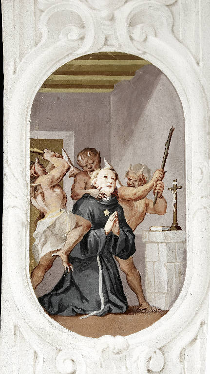 VESSAZIONI DIABOLICHE DI SAN NICOLA DA TOLENTINO (dipinto murale) di Quaglio, Giulio (secondo quarto sec. XVIII)