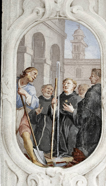 MIRACOLO DI SAN NICOLA DA TOLENTINO (dipinto murale) di Quaglio, Giulio (secondo quarto sec. XVIII)