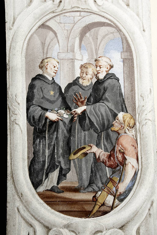 ELEMOSINA DI SAN NICOLA DA TOLENTINO (dipinto murale) di Quaglio, Giulio (secondo quarto sec. XVIII)