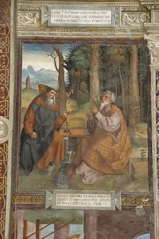 SANT'ANTONIO ABATE E SAN PAOLO EREMITA (dipinto murale) di De Donati, Alvise (e aiuti) - ambito lombardo (sec. XVI)