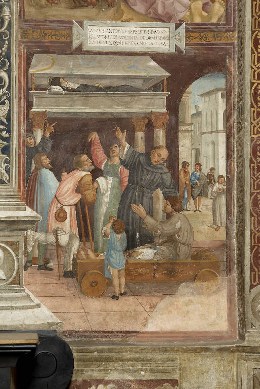 IL CULTO DELLA TOMBA DI SANT'ANTONIO ABATE (dipinto murale) di De Donati, Alvise (e aiuti) - ambito lombardo (sec. XVI)