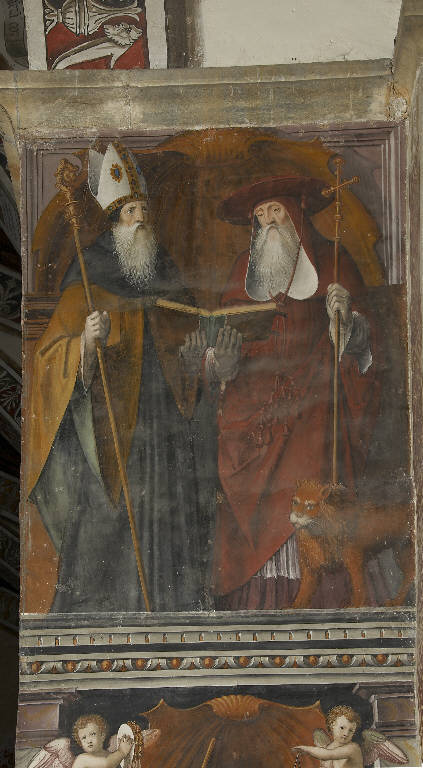 SANT'AGOSTINO E SAN GIROLAMO (dipinto murale) di De Donati, Bernardino (e aiuti) (secondo quarto sec. XVI)