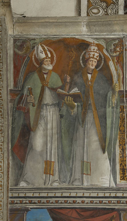 SANT'AMBROGIO E SAN GREGORIO (dipinto murale) di De Donati, Bernardino (e aiuti) (secondo quarto sec. XVI)