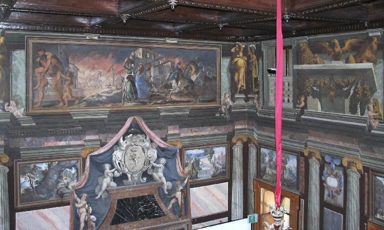 Quadrature architettoniche con paesaggi e scene mitologiche (dipinto murale) - Ambito comasco (prima metà sec. XVII)