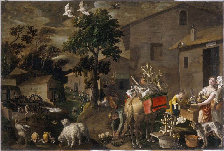 Il sanmartino (Trasloco), Scena di vita campestre (dipinto) di Campi, Vincenzo (terzo quarto sec. XVI)