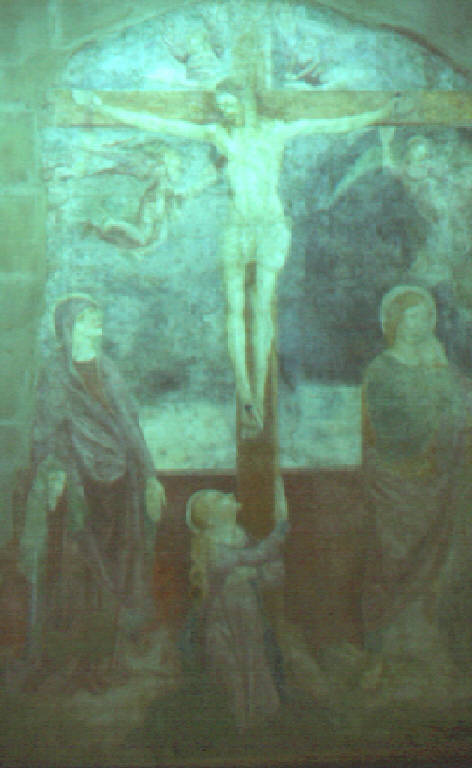 Crocifissione di Cristo con la Madonna, Santa Maria Maddalena e San Giovanni (dipinto) - scuola lombarda (metà sec. XV)