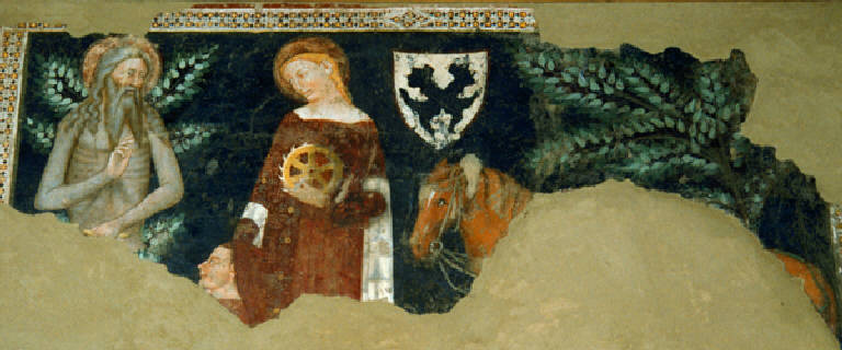 Sant'Onofrio, Santa Caterina e un devoto (dipinto) - scuola lombarda (metà sec. XIV)