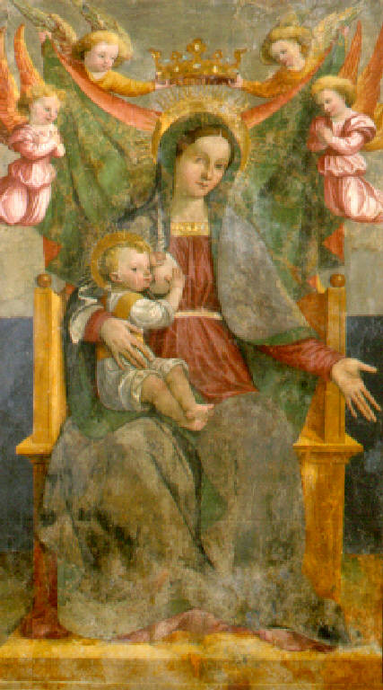 Madonna in trono che allatta Gesù Bambino (dipinto) - scuola bresciana (primo quarto sec. XVI)