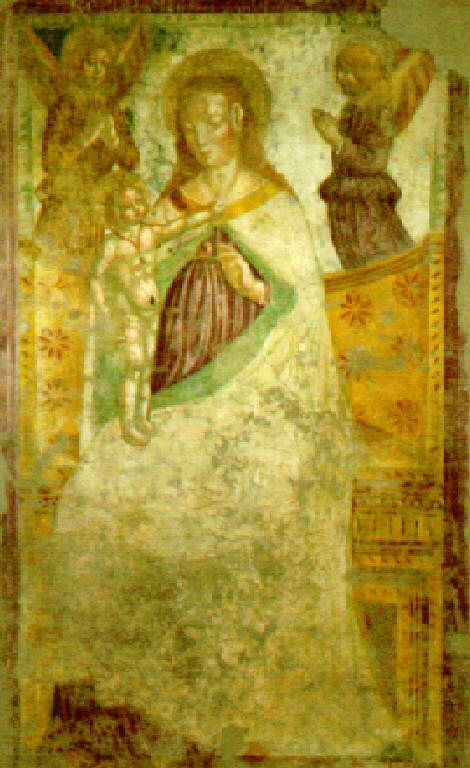 Madonna con Bambino in trono tra due angeli (dipinto) - scuola bresciana (ultimo quarto sec. XV)