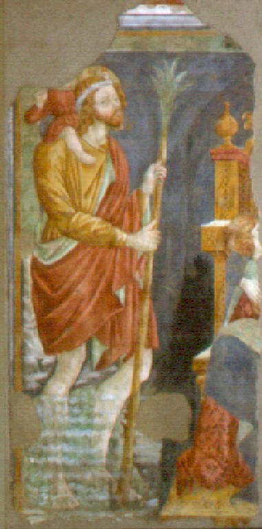 San Cristoforo e Madonna con Bambino in trono (dipinto) - scuola lombarda (seconda metà sec. XV)