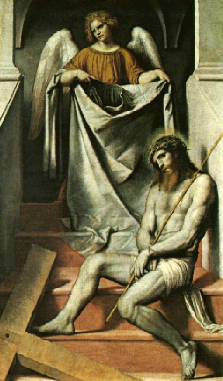 Cristo in passione e l'angelo (dipinto) di Bonvicino Alessandro detto Moretto (metà sec. XVI)