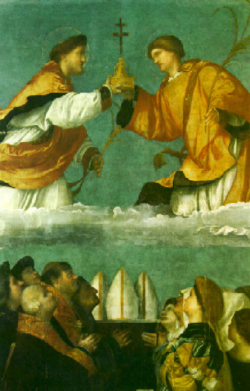 Esaltazione della reliquia della Santa Croce con San Faustino e San Giovita (dipinto) di Bonvicino Alessandro detto Moretto (primo quarto sec. XVI)
