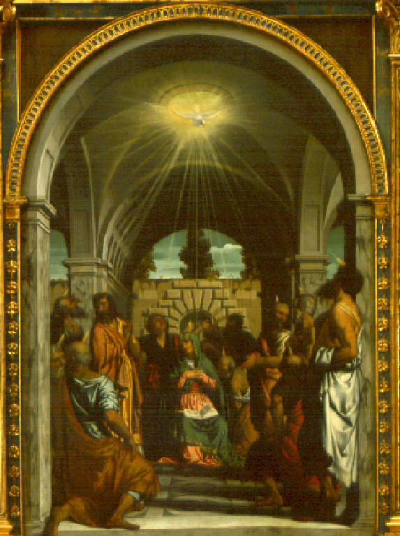 Discesa dello spirito santo (dipinto) di Bonvicino Alessandro detto Moretto (secondo quarto sec. XVI)