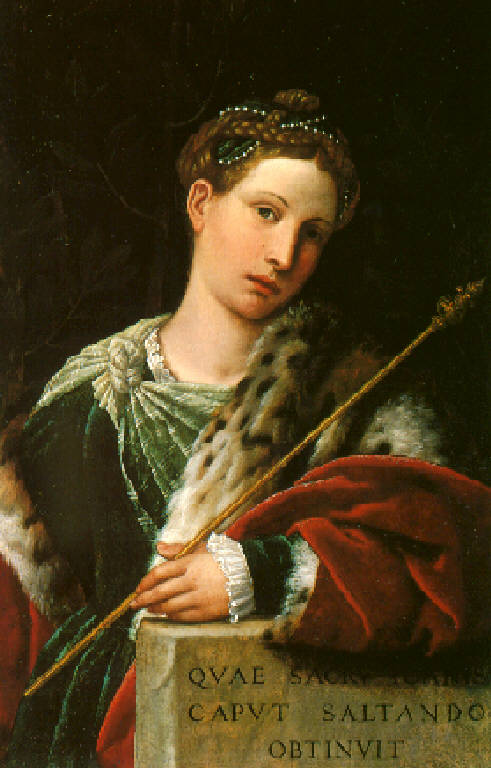 Ritratto di Tullia d'Aragona in veste di Salomè (dipinto) di Bonvicino Alessandro detto Moretto (secondo quarto sec. XVI)