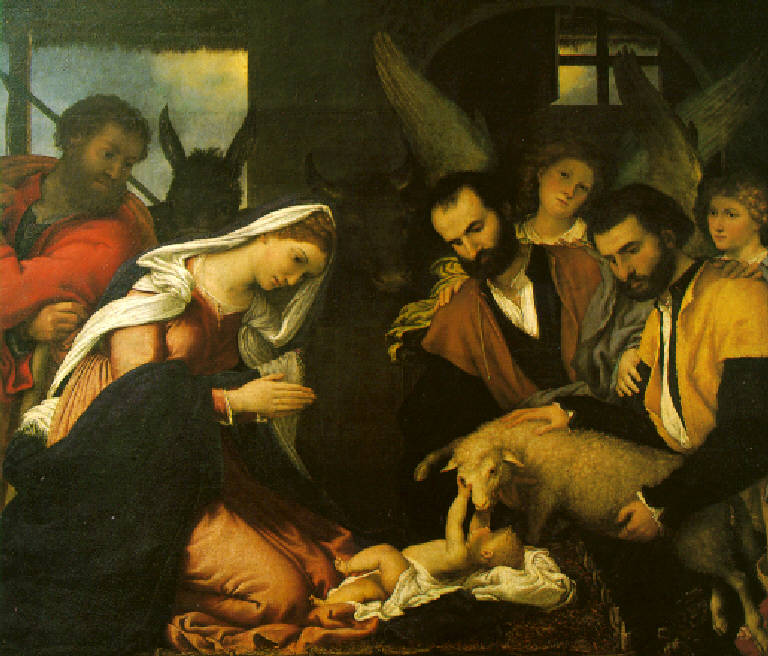 Natività di Gesù (dipinto) di Lotto Lorenzo (secondo quarto sec. XVI)