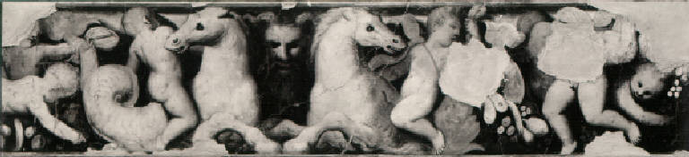 Fregio con putti, cavalli marini e mascherone (dipinto) di Gambara Lattanzio (secondo quarto sec. XVI)