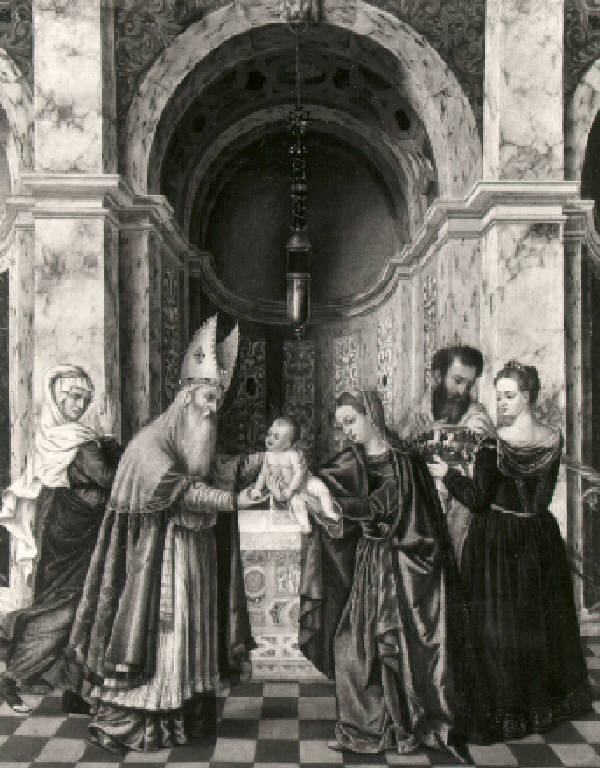 Presentazione di Gesù al Tempio (dipinto) di Mombello Luca (metà sec. XVI)