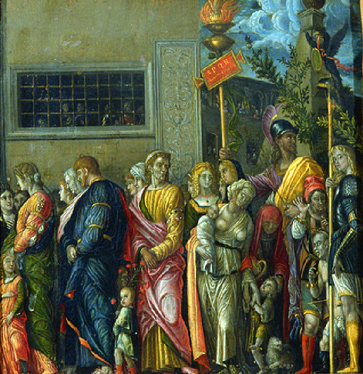 Corteo con prigionieri e porta insegne del trionfo di Cesare (dipinto) di Dondo Ludovico (inizio sec. XVII)