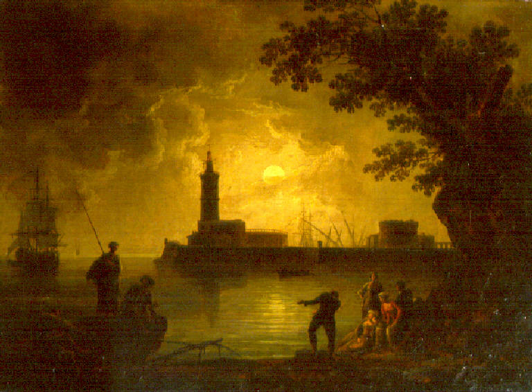 Veduta notturna di un Porto di Mare (dipinto) di Vernet Claude Joseph (attr.) (sec. XVIII)