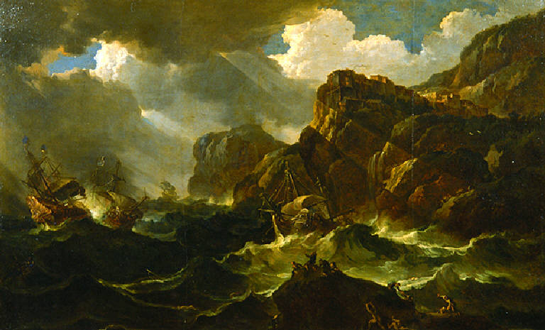 Tempesta sul mare (dipinto) di Plattenberg Mathieu van detto Platte Montagne (secondo quarto sec. XVII)
