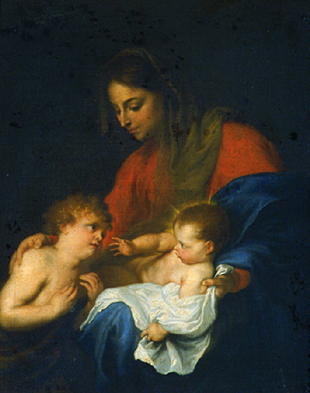Madonna con Bambino e San Giovannino (dipinto) - scuola genovese (prima metà sec. XVII)