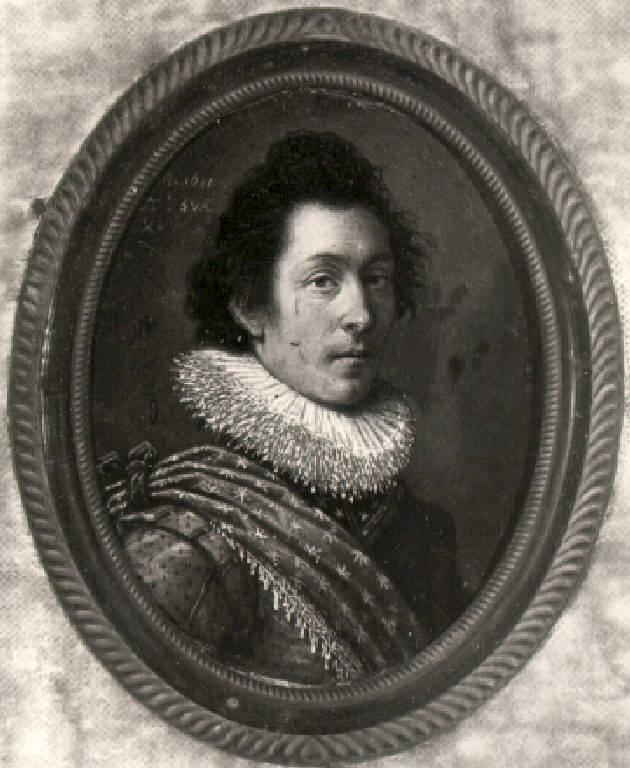 Ritratto di giovane uomo con gorgiera e fusciacca (dipinto) - scuola inglese (secondo quarto sec. XVII)